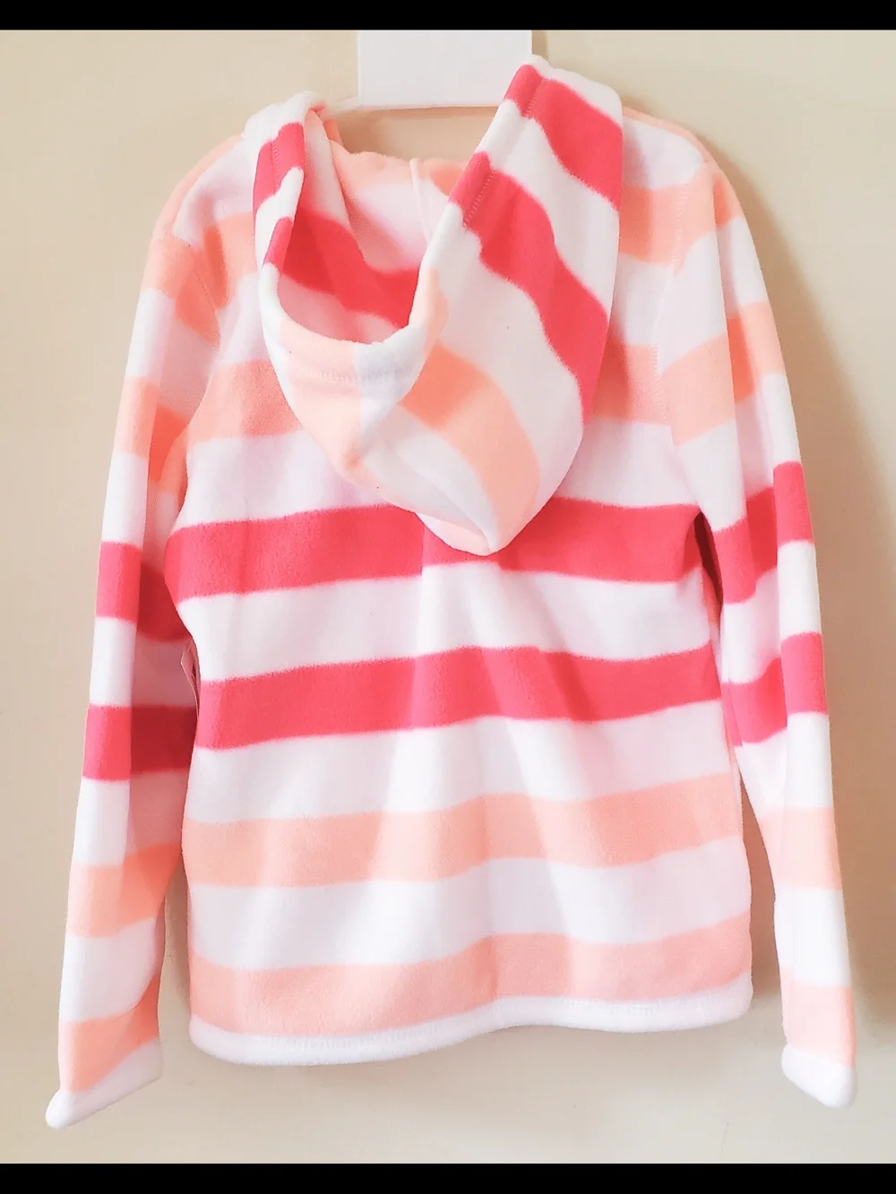 NWT Old Navy Melon, Peach, & White Striped Fleece Hooded Zip Jacket